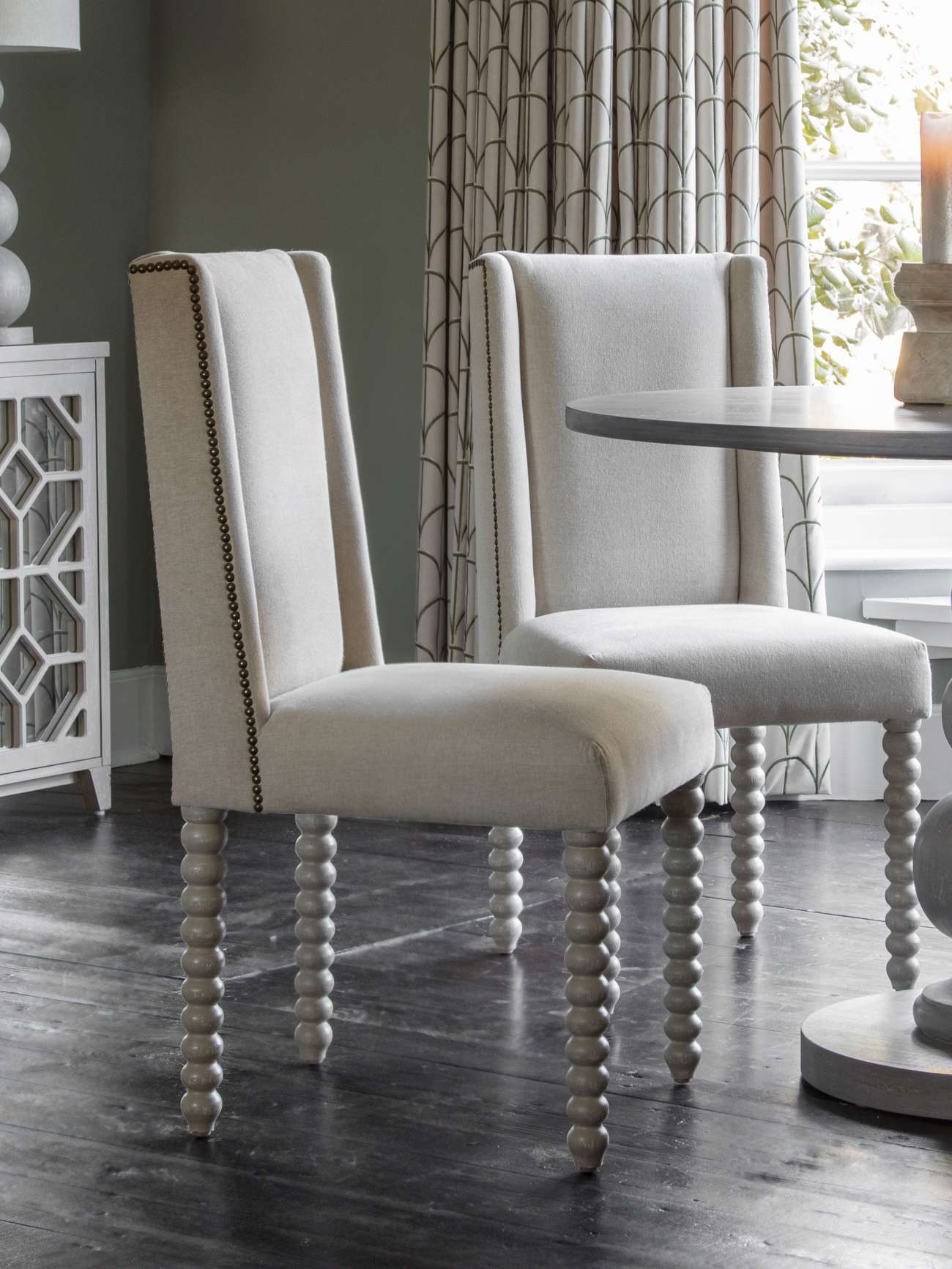 Barnabus  Ivory Upholstery & Solid Mango Wood Dining Chair